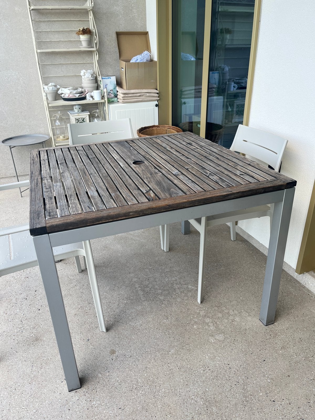 Terras/tuin tafel - 100 x 100, Ophalen, Gebruikt, Aluminium
