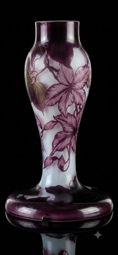 Pied de lampe en verre multicouche à décor de fleur fuchsia, Antiquités & Art, Enlèvement