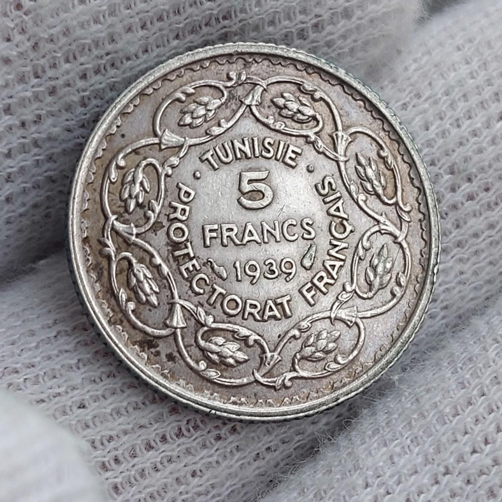 Munt / Tunesië / 5 frank / 1939 / zilver / Prachtig, Ophalen of Verzenden, Losse munt, Zilver