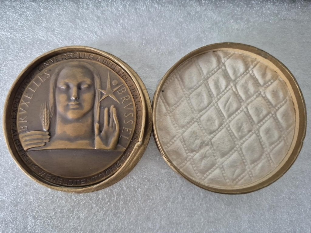 Bronzen Expo 58 medaille Brussel – Marcel Rau –, Postzegels en Munten, Ophalen, Brons
