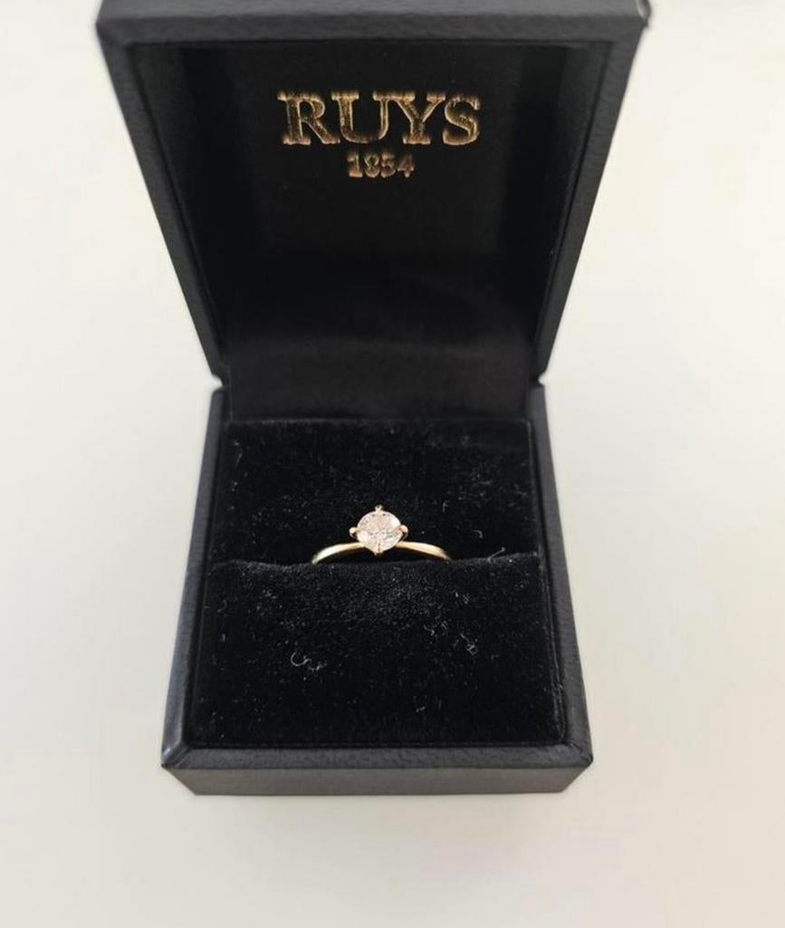 Solitaire ring diamond (natural, GIA) 0.45ct / 18ct gold, Handtassen en Accessoires, Ringen, Ophalen, Zo goed als nieuw, Met edelsteen