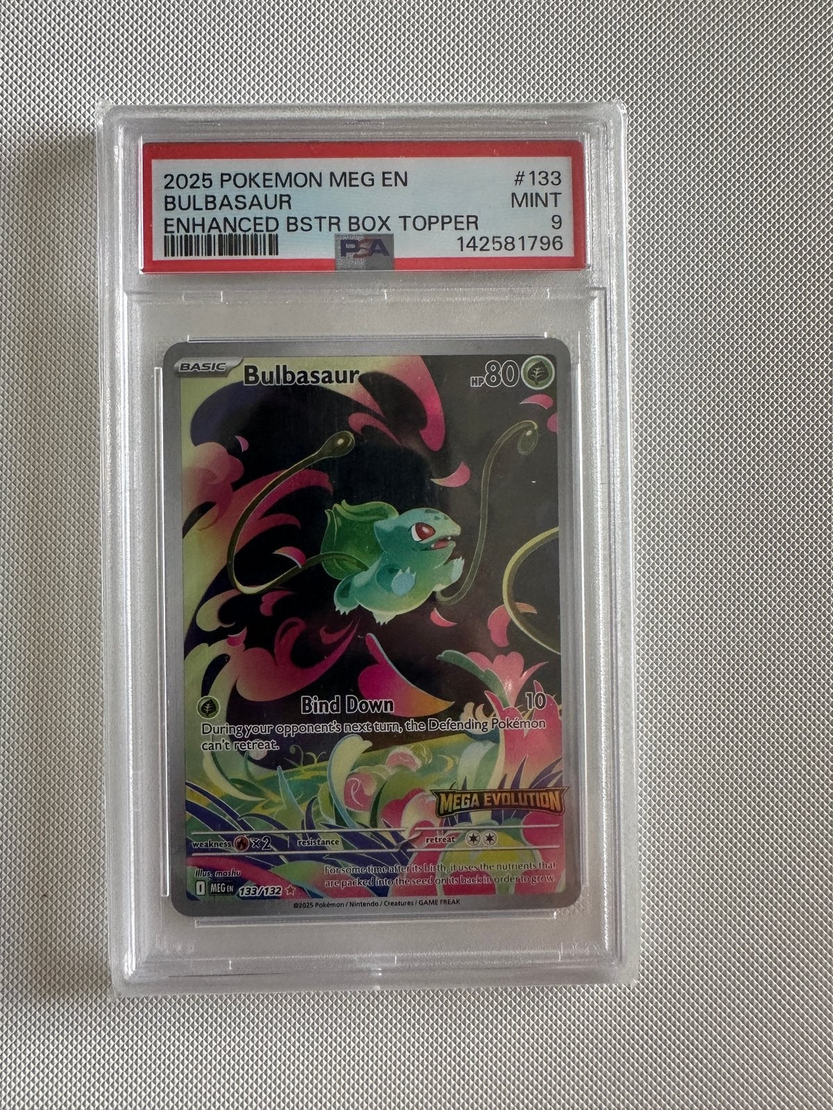 Bulbasaur (Stamped - Enhanced Booster Box Topper) - PSA9, Enlèvement, Neuf, Booster