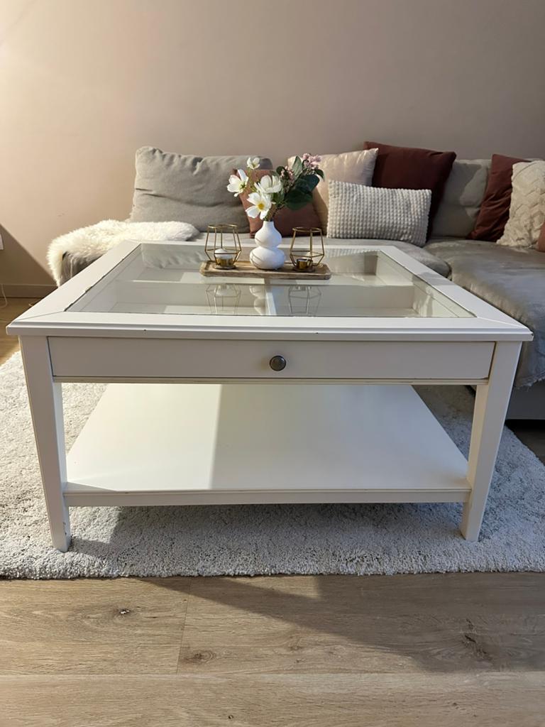 Salontafel, Huis en Inrichting, Tafels | Salontafels, Ophalen, Zo goed als nieuw, Vierkant, Glas