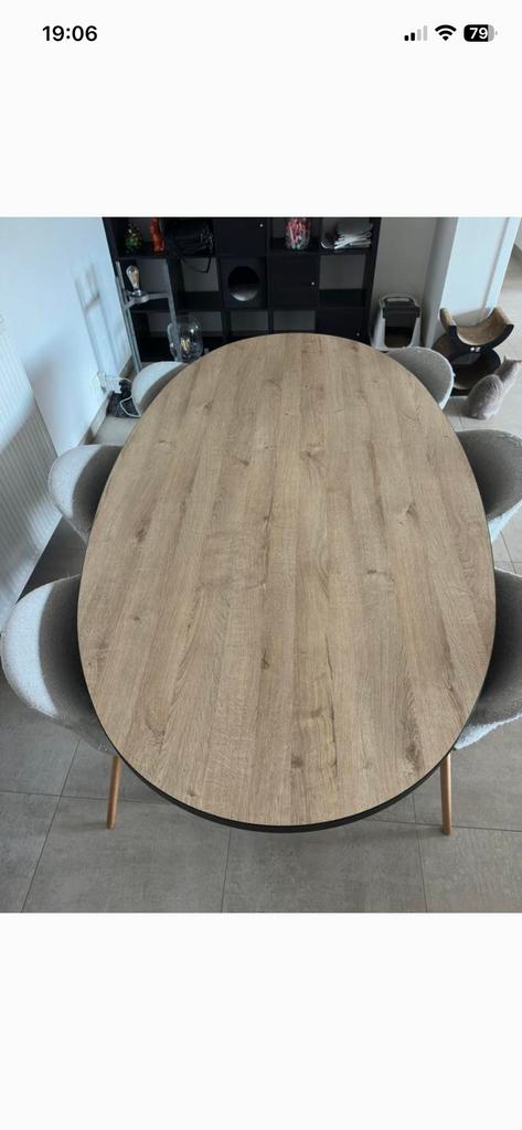 Houten tafel met ijzeren onderstel, Huis en Inrichting, Tafels | Eettafels, Ophalen, Zo goed als nieuw