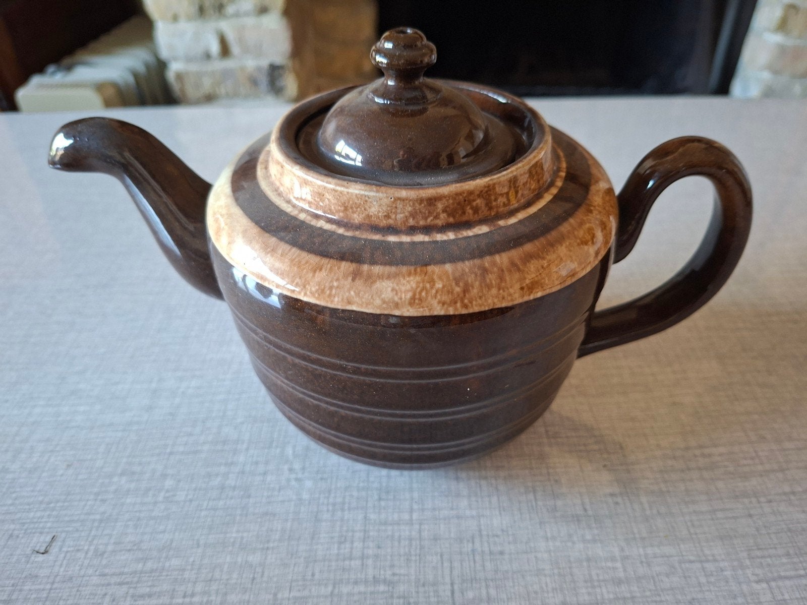 vintage Brown Betty-stijl theepot met gemarmerde banden, Ophalen