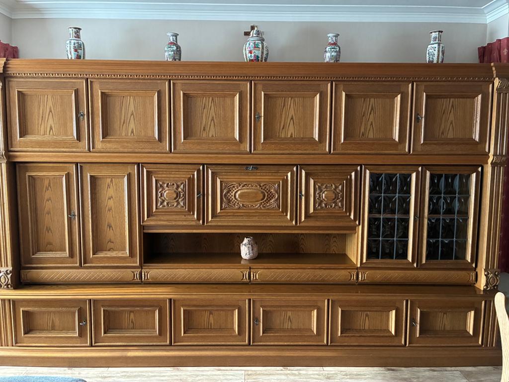 Wandkast, tafel en 6 stoelen, Ophalen, Gebruikt, Eikenhout, 300 cm of meer