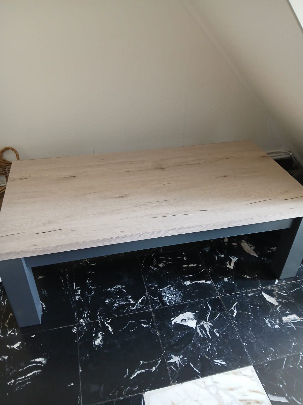 Moderne salontafel (houtlook met strakke poten) - 120x60, Huis en Inrichting, Ophalen, 100 tot 150 cm, Zo goed als nieuw, Rechthoekig