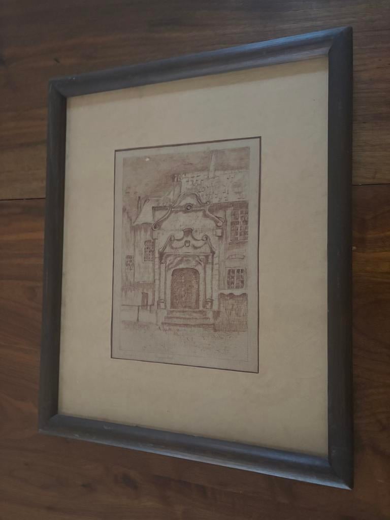 Tekening Klein Begijnhof Gent, Ophalen, Architectuur, Ets, 1800 - 1899