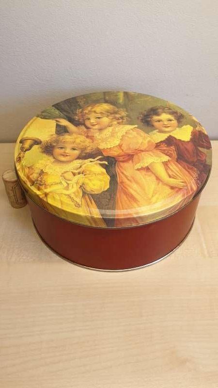 Blik, koektrommel, hoogte 9 cm, diameter 20 cm, Verzamelen, Ophalen