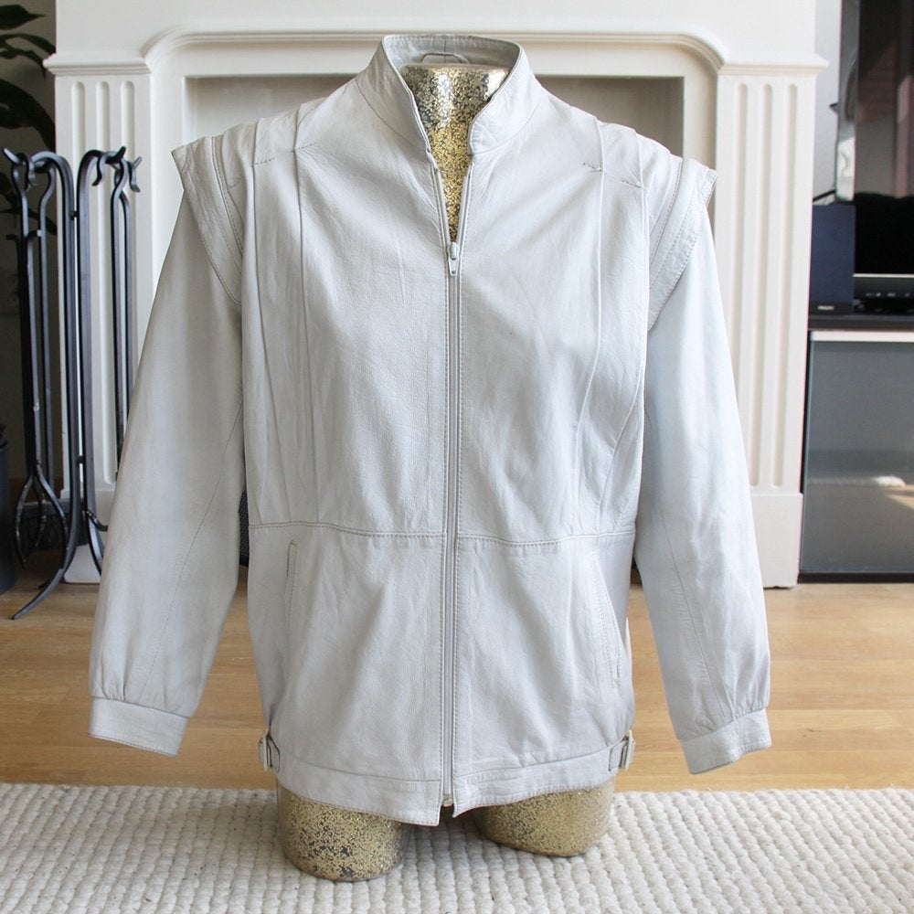 Exclusieve Wit Leren Jas (L) € 75,-, ANDERE, Overige kleuren, Verzenden, Maat 42/44 (L)