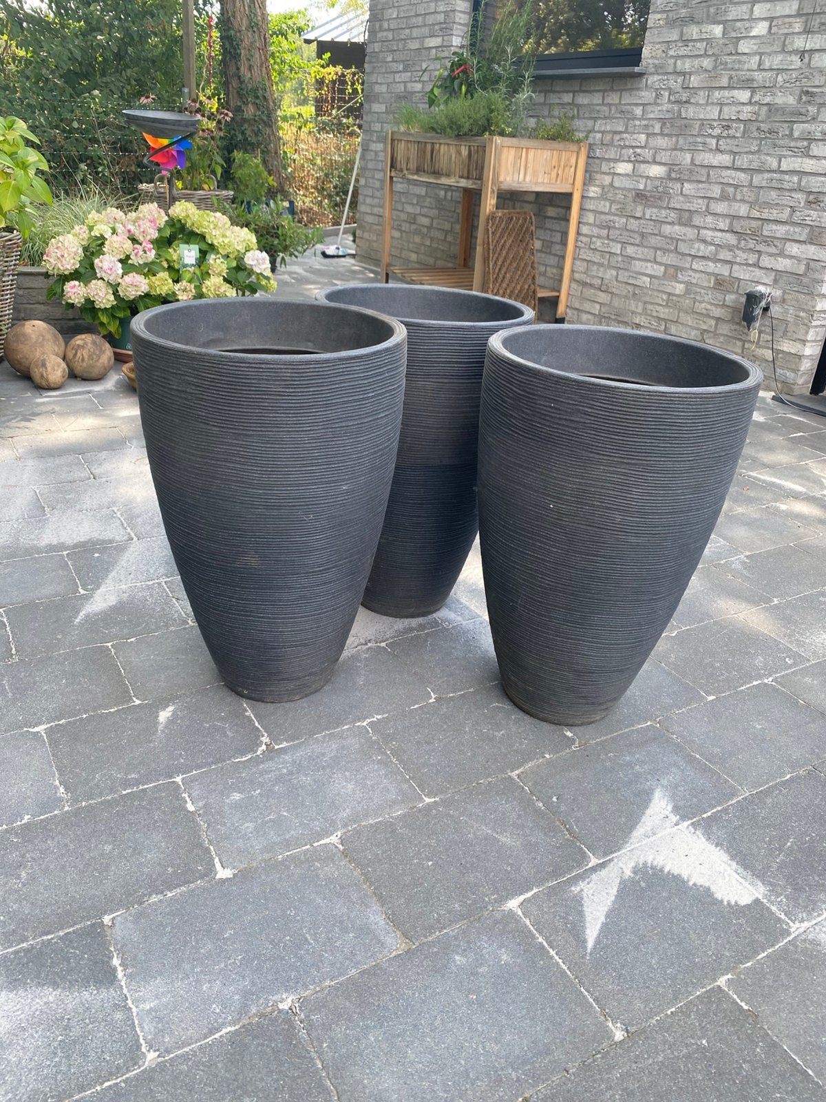 3 bloempotten, Ophalen, Kunststof, Rond, Zo goed als nieuw