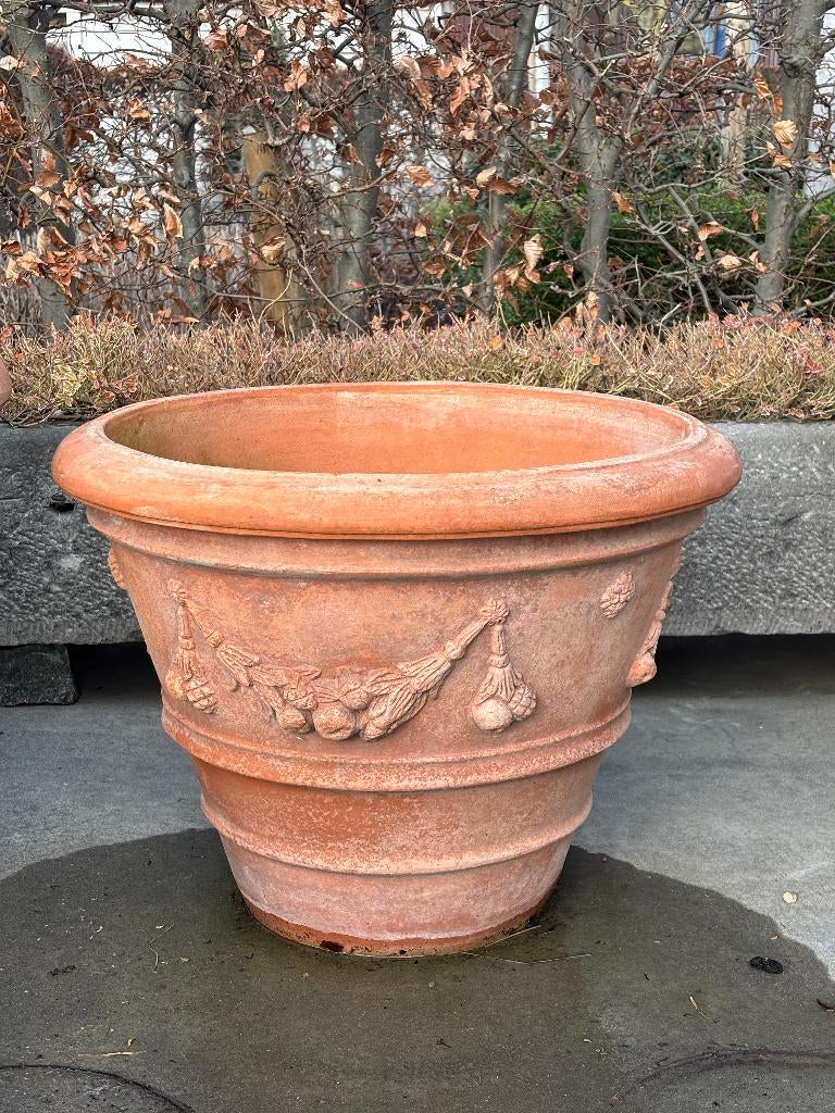 Terracotta bloempot, Tuin en Terras, Ophalen, 40 cm of meer, Rond, Zo goed als nieuw