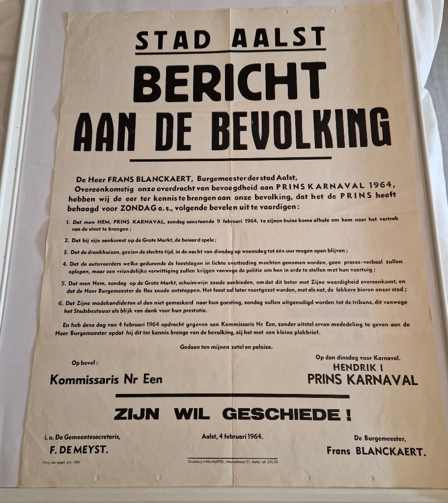 Aalst carnaval affiche 1964, Ophalen, Gebruikt