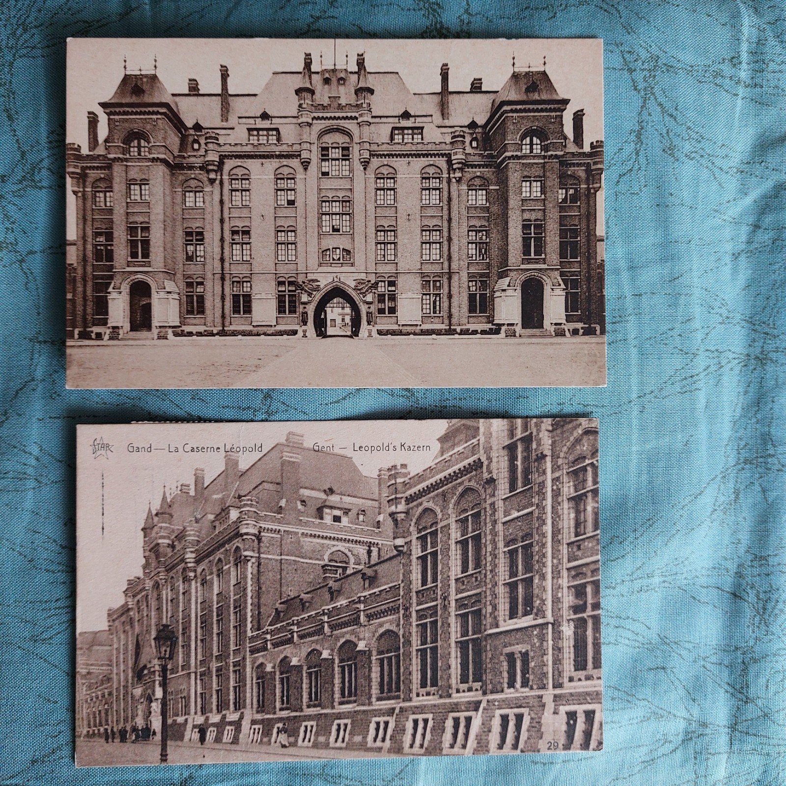 2 oude postkaarten Leopoldkazerne in Gent, Verzamelen, Ophalen of Verzenden