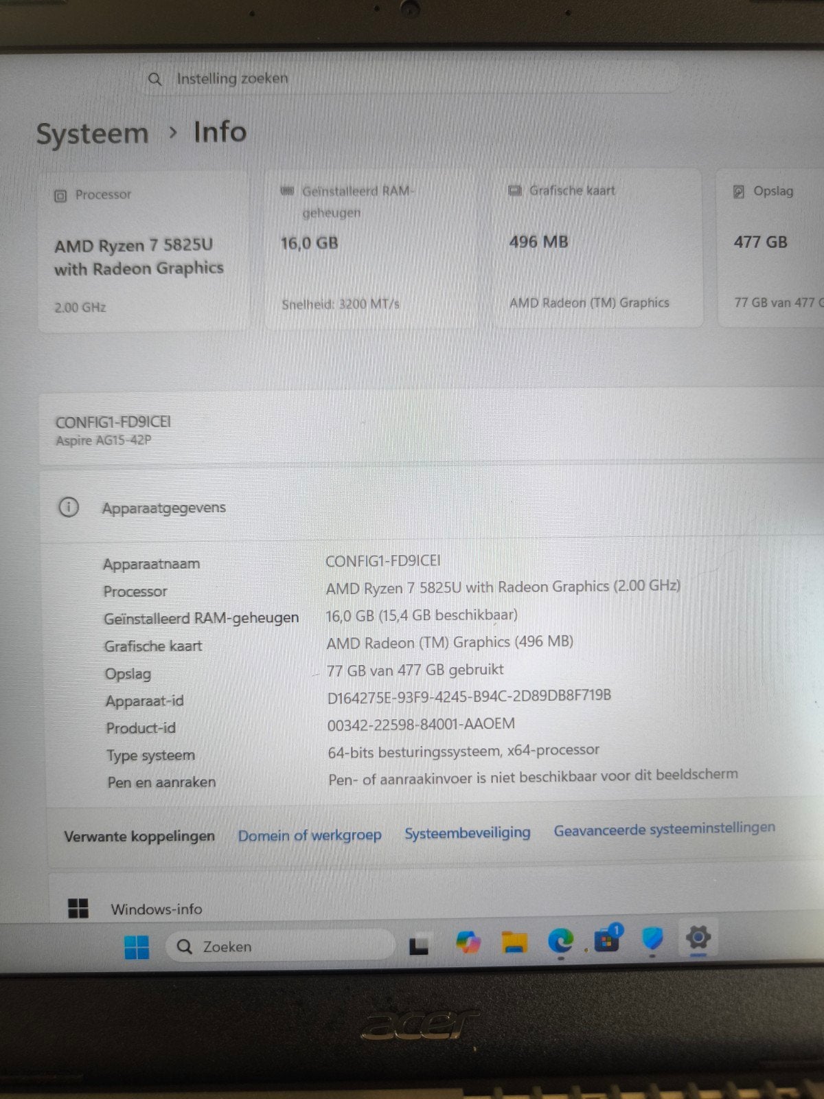 ACER laptop, Computers en Software, Windows Laptops, Ophalen