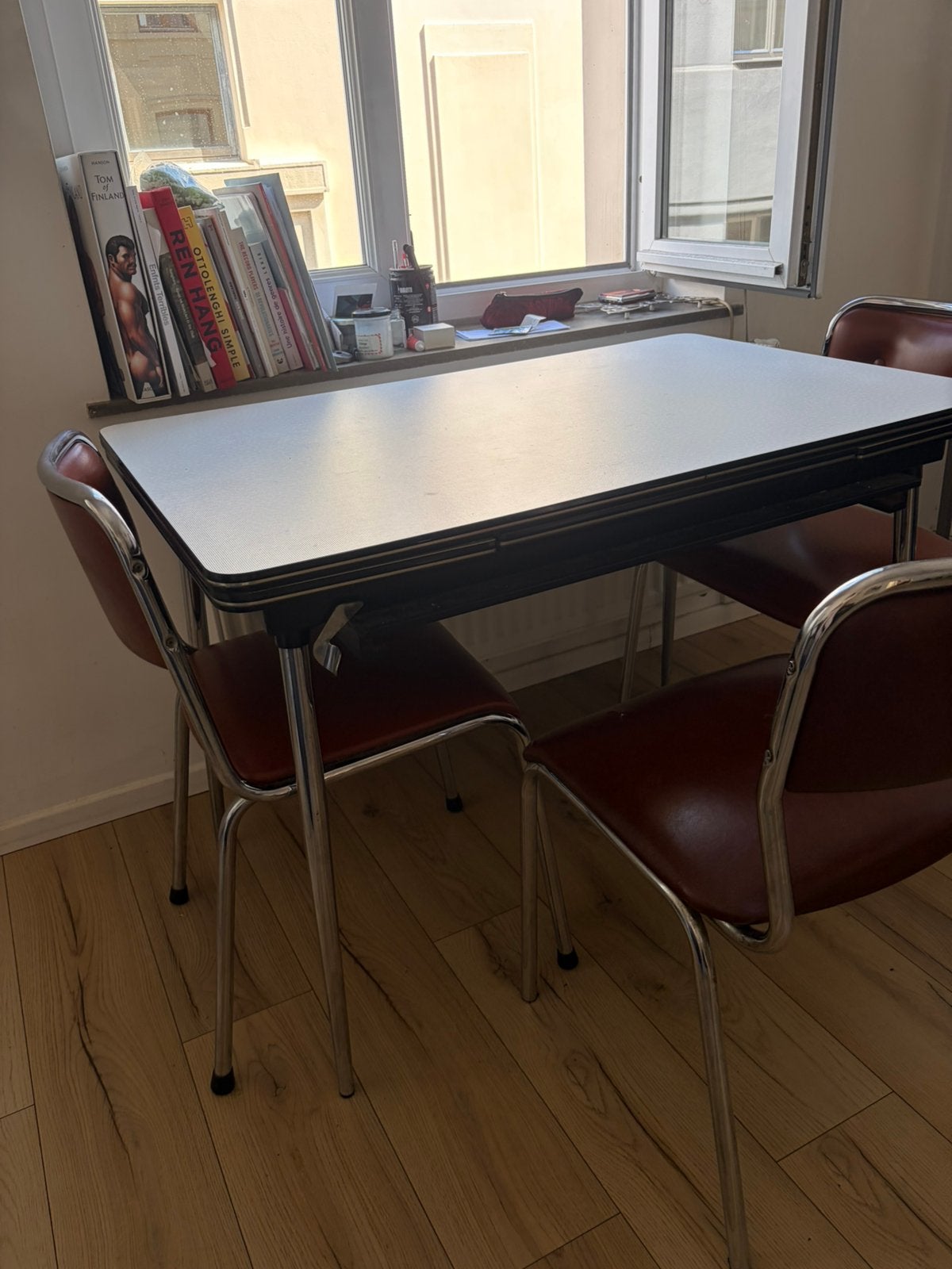 vintage uitschuifbare keukentafel te koop, Ophalen, Gebruikt, Vintage sympa