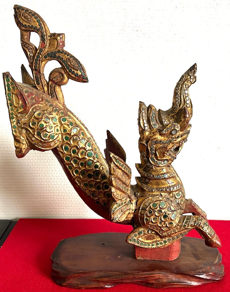 Rare Dragon Mandalay de Birmanie en Bois Fin 19ème Siècle, Antiquités & Art, Art | Art non-occidental, 39 cm, Bois, Objet rituel