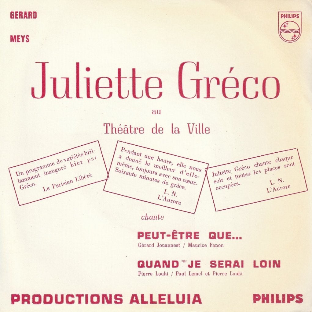 Juliette Greco - Peut être que... (Teatro de la Ville), 7 inch, Comme neuf, Autres genres, Pressage original