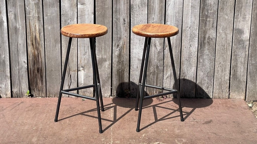 tabourets de bar industriels—structure noir(24stock), Enlèvement ou Envoi, Brun, Bois, Vintage industriële barkrukken