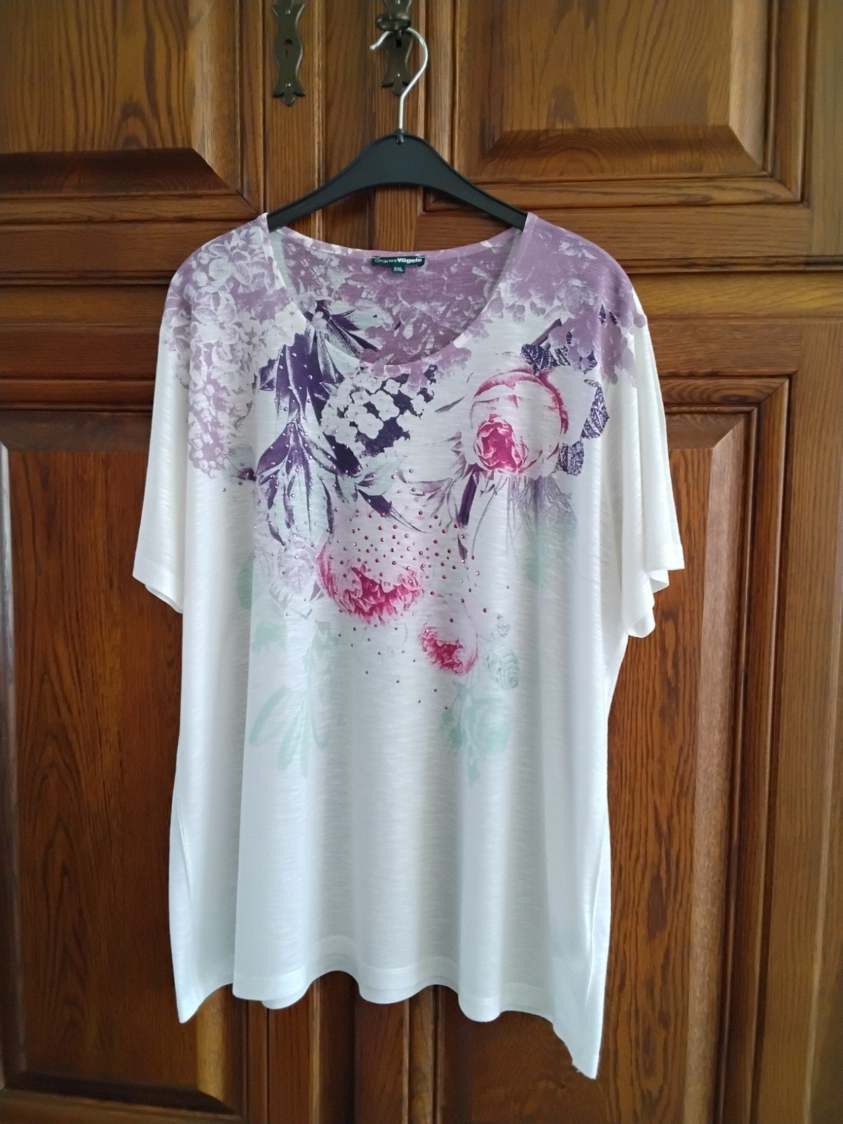 Mooie T-shirt met bloemen en glitters, Kleding | Dames, Grote Maten, Ophalen, Nieuw, Roze