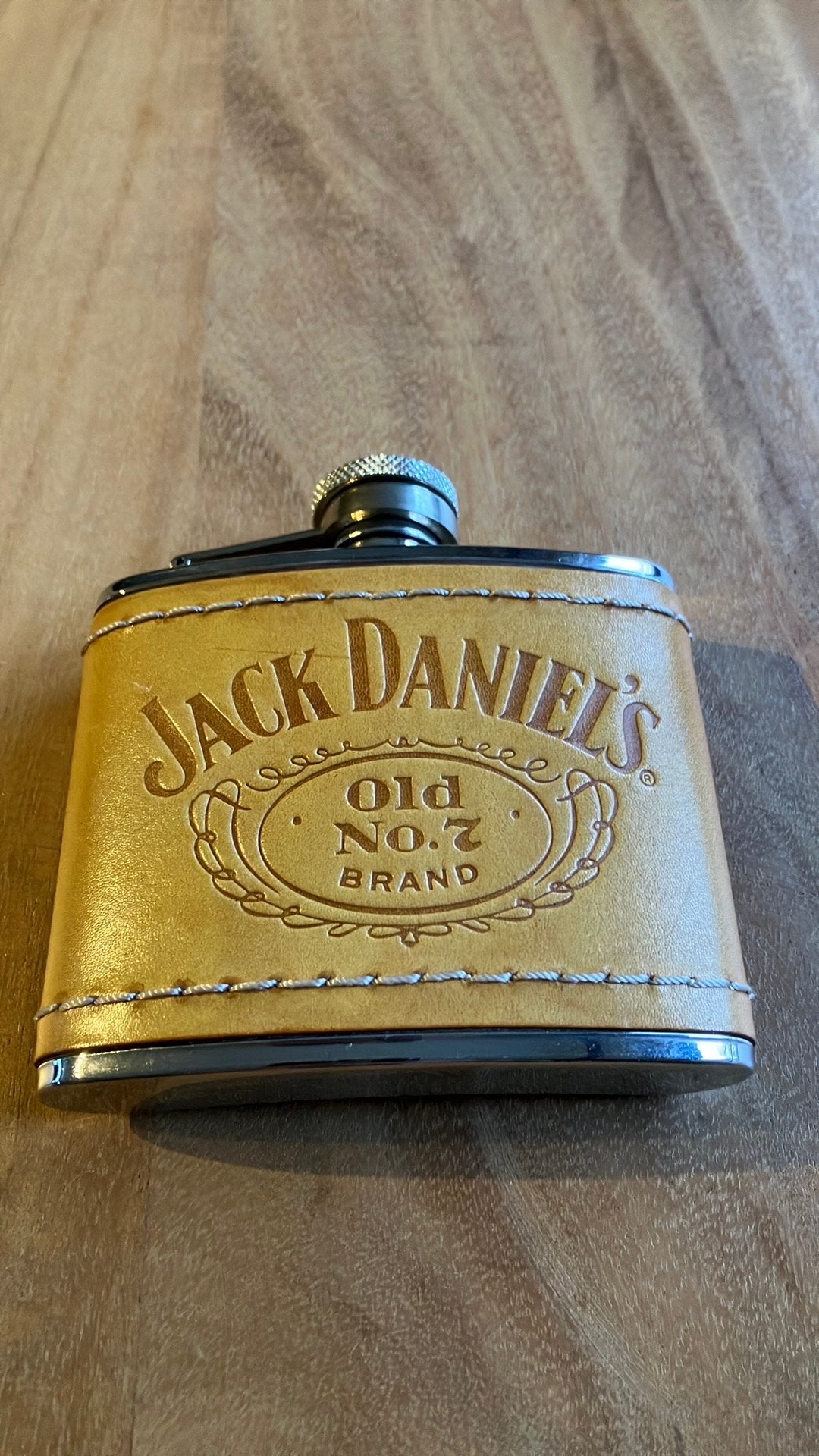 Jack daniel’s whiskey originele heupfles 2002 met lederlook, Enlèvement ou Envoi, Comme neuf