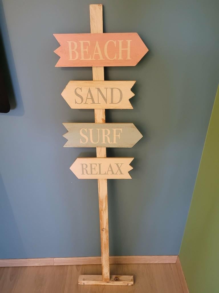 Houten Bord met bewegwijzering "beach, sand, surf, relax", Ophalen, Hout, Meerkleurig, Boho
