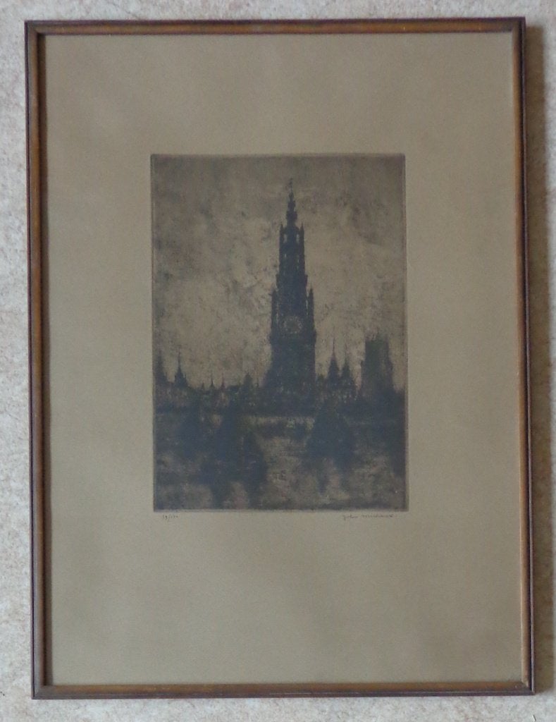 JOHN MICHAUX / REDE VAN ANTWERPEN / ZW-W ETS / 61x45cm KADER, Antiek en Kunst, Kunst | Litho's en Zeefdrukken, Gelimiteerde oplage