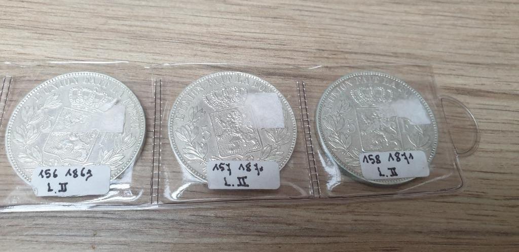 3 pièces de 5 francs - Léopold II 1869 à 1871, Enlèvement, Belgique, Monnaie en vrac, Argent