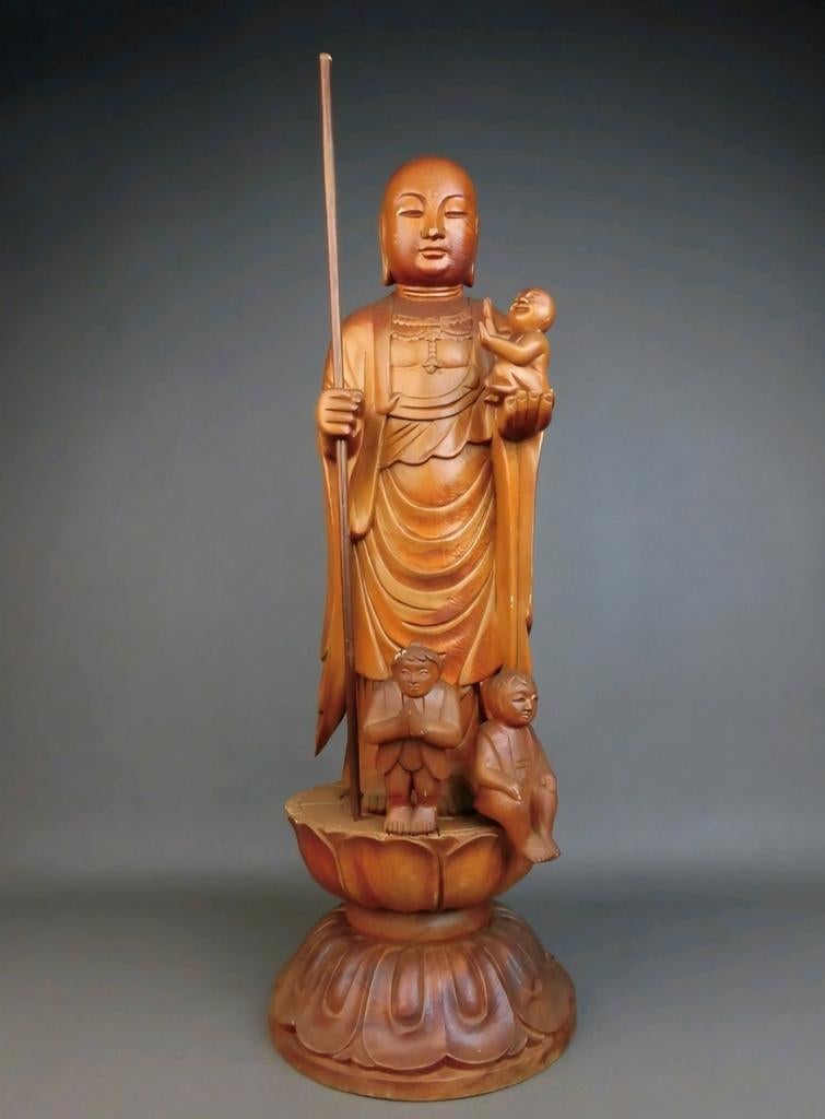 Grote uitgesneden houten Boeddha 53 cm, Antiek en Kunst, Ophalen of Verzenden