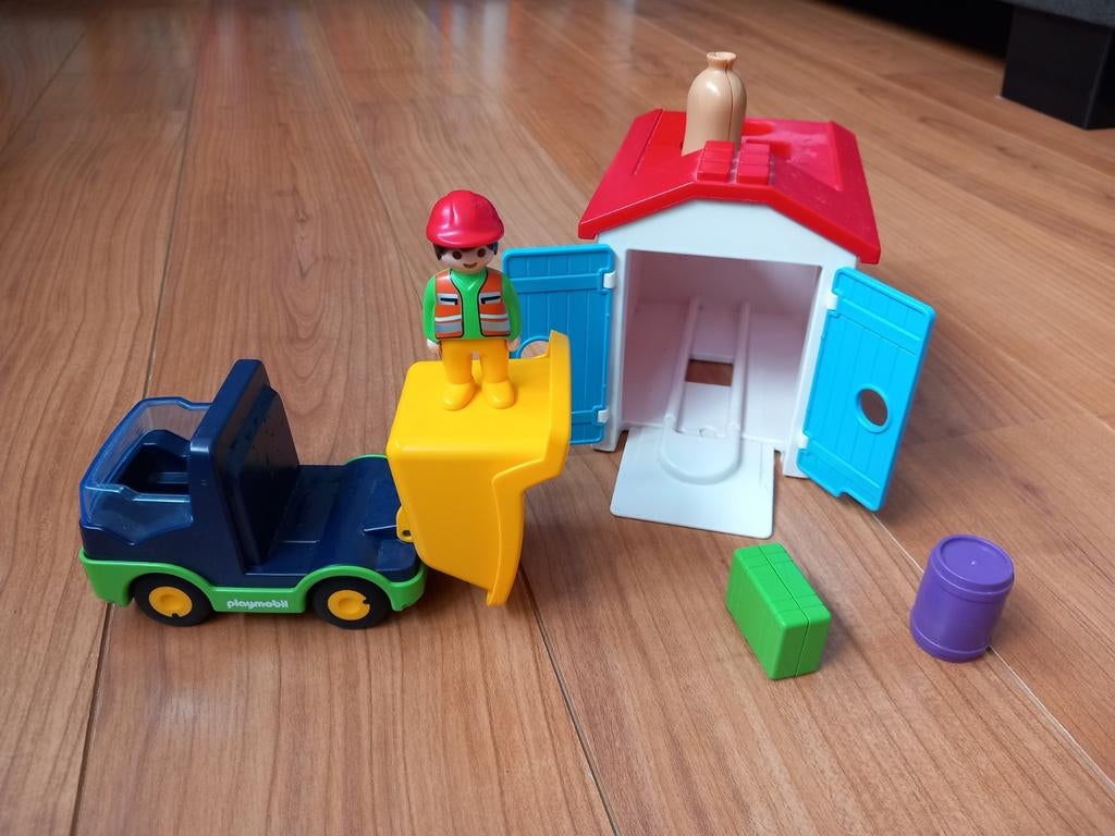 Playmobil 1.2.3 - Ouvrier avec camion et garage, Enlèvement, Comme neuf