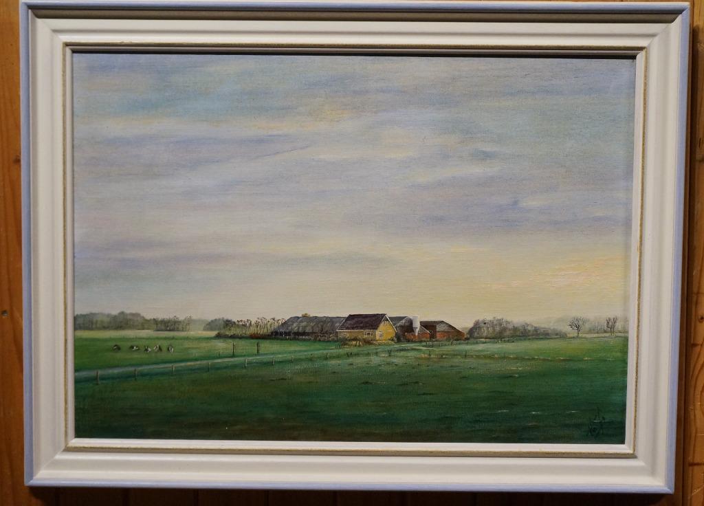 Fries landschap Boerderij Koeien Makkinga olieverf H de Jong, Ophalen