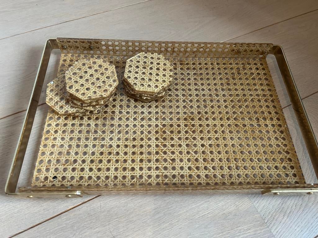 Vintage stijlvol plateau met 12 onderzetters, Huis en Inrichting, Woonaccessoires | Dienbladen, Gebruikt, Metaal, Ophalen