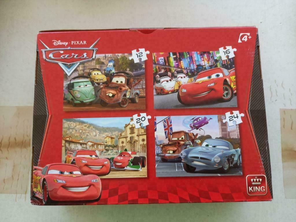 4 puzzels cars in 1 doos, Enlèvement, 10 à 50 pièces, Utilisé