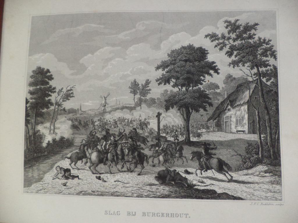 gravure ancienne Bataille de Burgerhout Reckleben Borgerhout, Antiquités & Art, Enlèvement ou Envoi