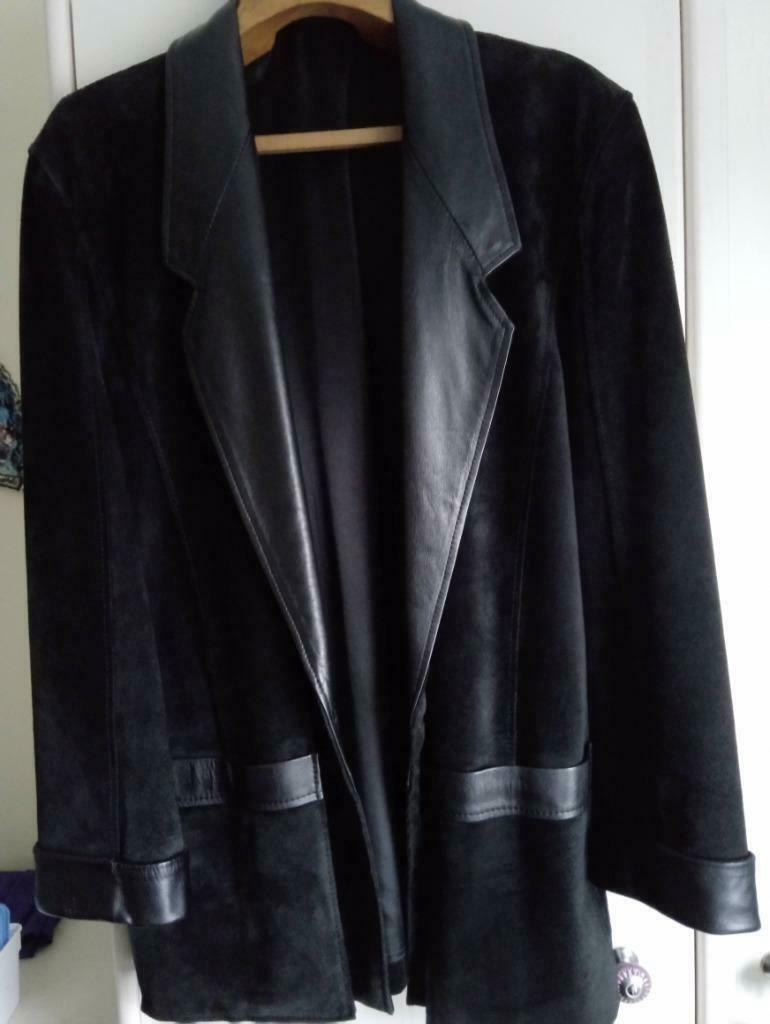 Veste noire daim et cuir T42 - 44, Enlèvement ou Envoi, Comme neuf, Taille 42/44 (L), Noir