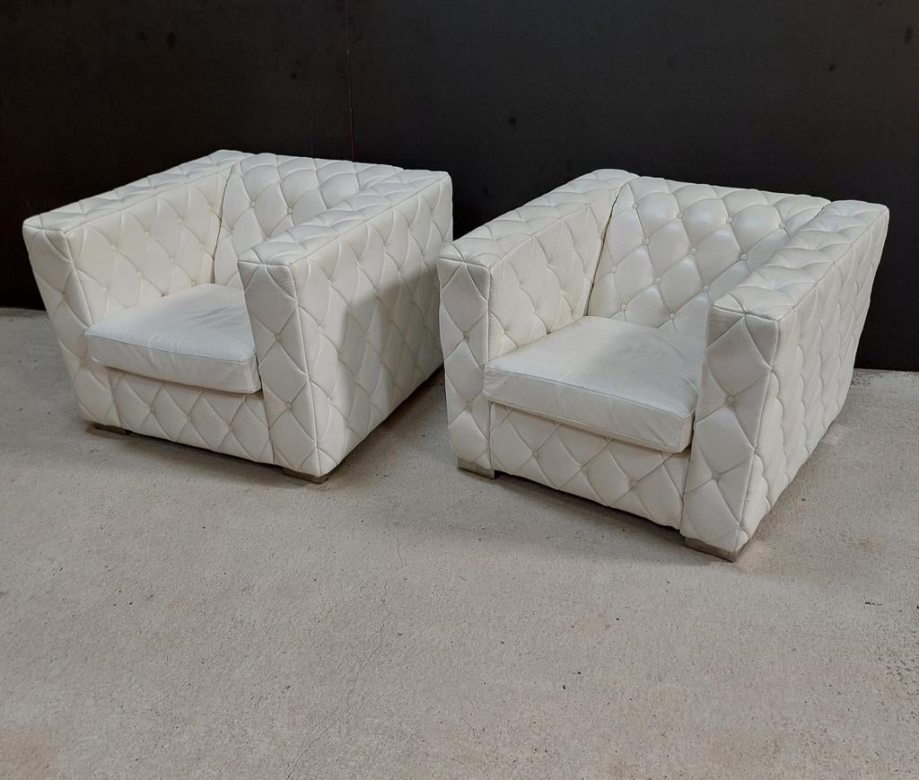 2x Design zetel type Chesterfield in leer, Enlèvement, Comme neuf, Cuir