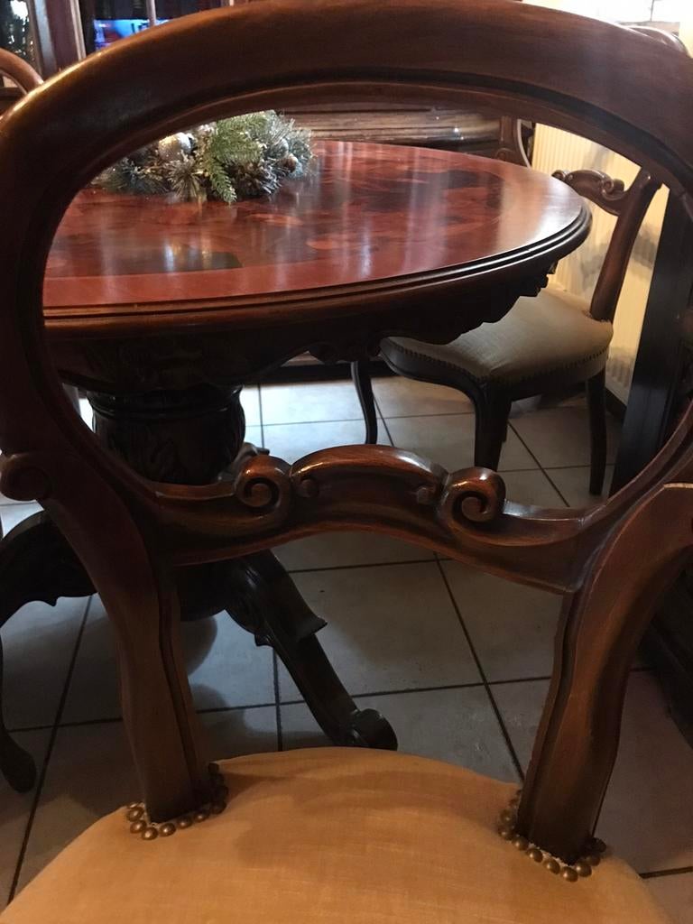 Louis Philippe Franse ronde tafel met 4 stoelen, Antiek en Kunst, Ophalen