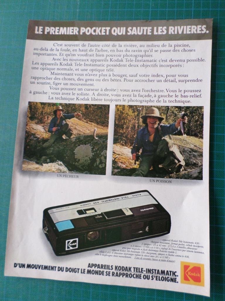 Kodak  - publicité papier Kodak Tele Instamatic - 1976, Enlèvement ou Envoi, Utilisé, Autres types