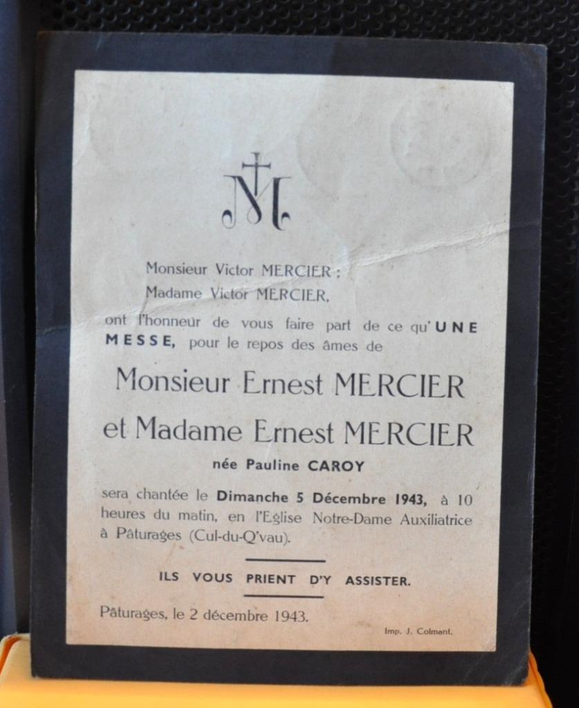 faire part d'une messe pour repos des âmes (12), Verzamelen, Bidprentjes en Rouwkaarten, Ophalen of Verzenden, Rouwkaart