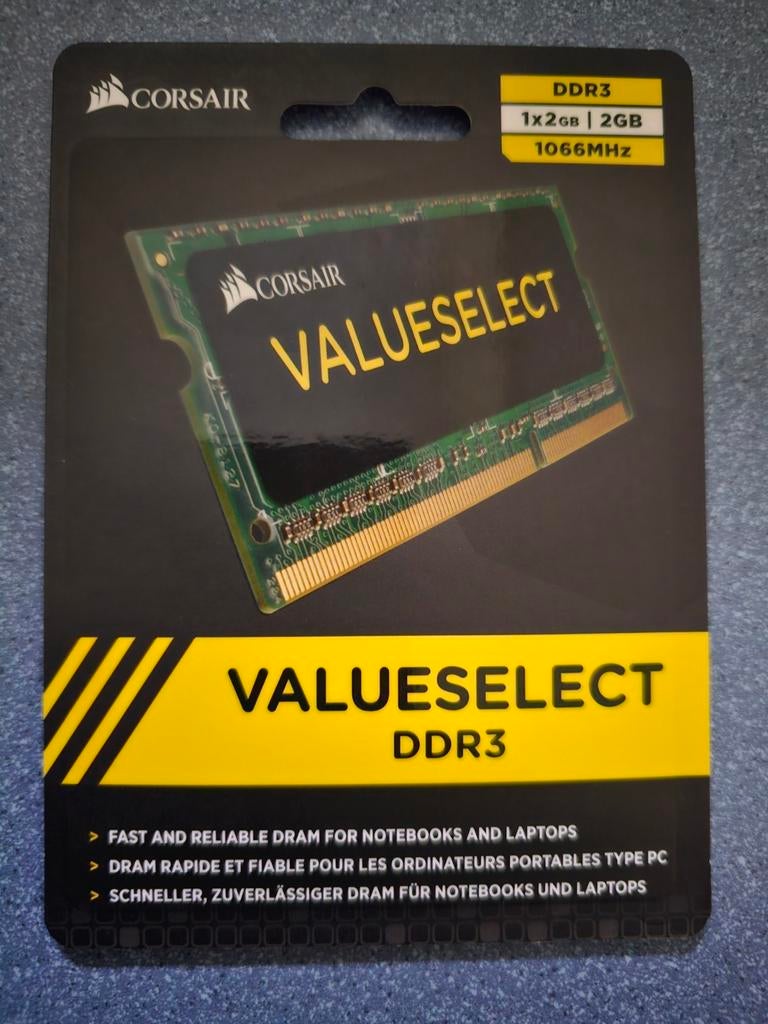 Corsair Valueselect DDR3 2GB 1066MHz SoDIMM (x2), Computers en Software, RAM geheugen, Nieuw, DDR3, Ophalen of Verzenden, 2 GB