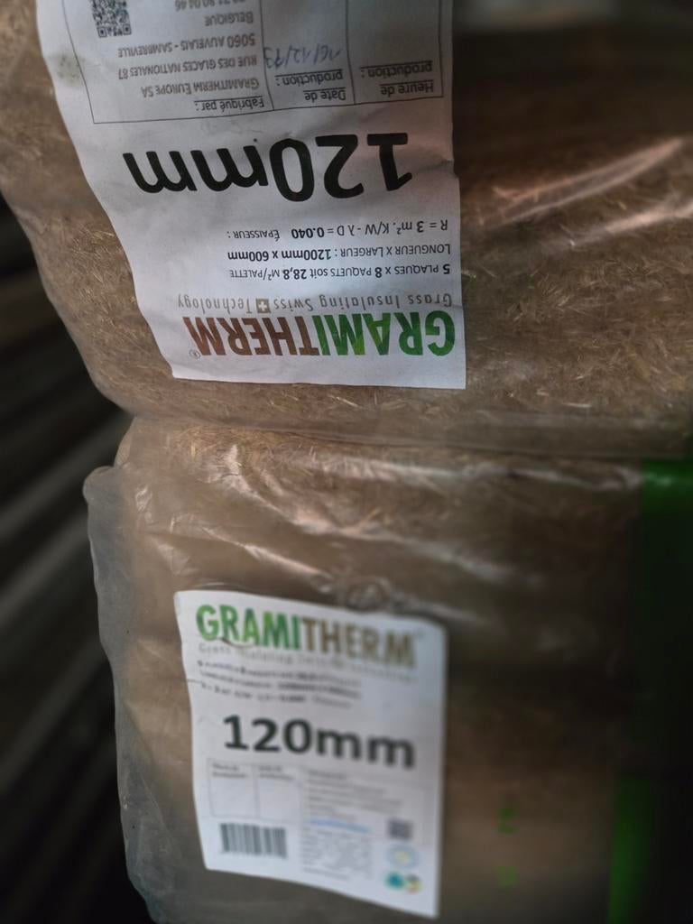 Gramitherm ecologische grasvezelisolatie - 120 mm dik - 18m2, Ophalen, Zo goed als nieuw