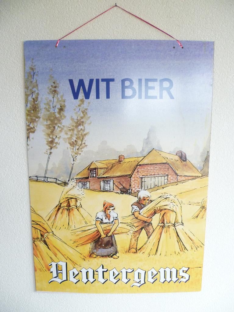 METALEN RECLAMEPLAAT"DENTERGEMS/LUCIFER BIER"UIT JAREN 80/90, Enlèvement ou Envoi, Utilisé, Panneau publicitaire