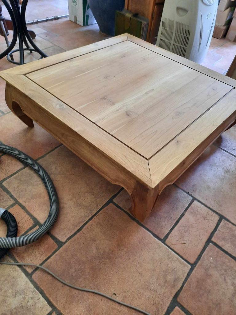Table de salon en teck massif, Teck, 100 à 150 cm, Moins de 50 cm, 100 à 150 cm