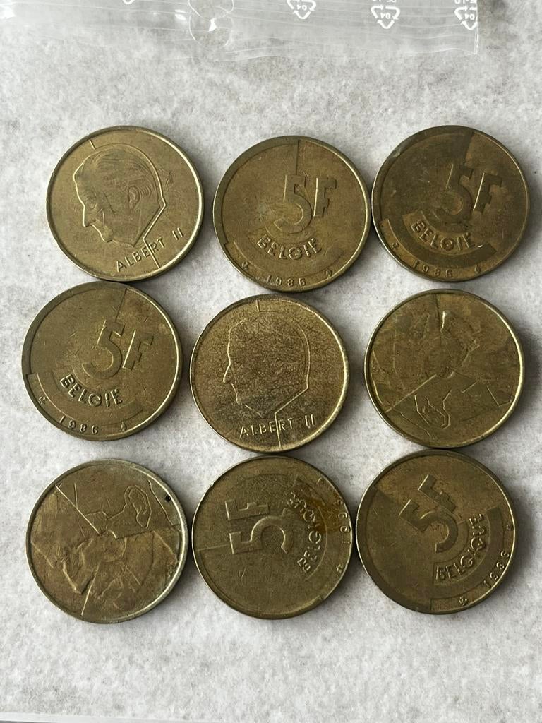 9x Belgische 5 frank (Boudewijn I & Albert II 1986–1993), Ophalen