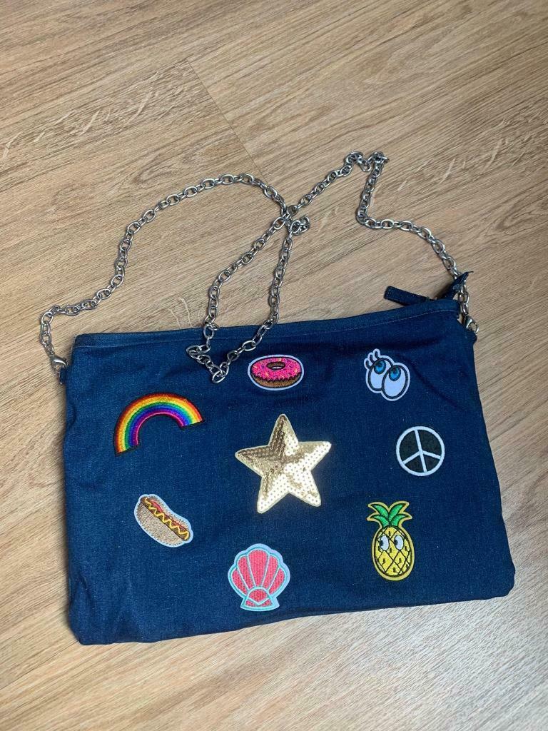 Handtasje met ijzeren ketting en leuke figuren, Enlèvement, Comme neuf, Bleu, Sac de soirée