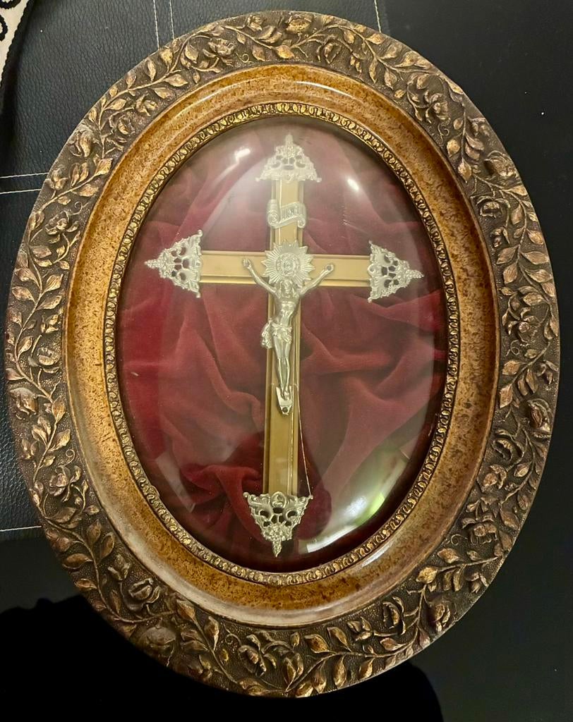 Cadre religieux oval en verre bombé, Ophalen