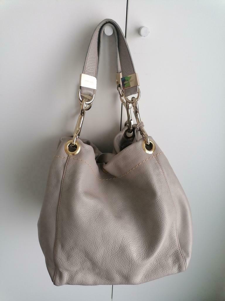 Grijze lederen designer handtas van Jimmy Choo, Ophalen of Verzenden, Zo goed als nieuw, Handtas