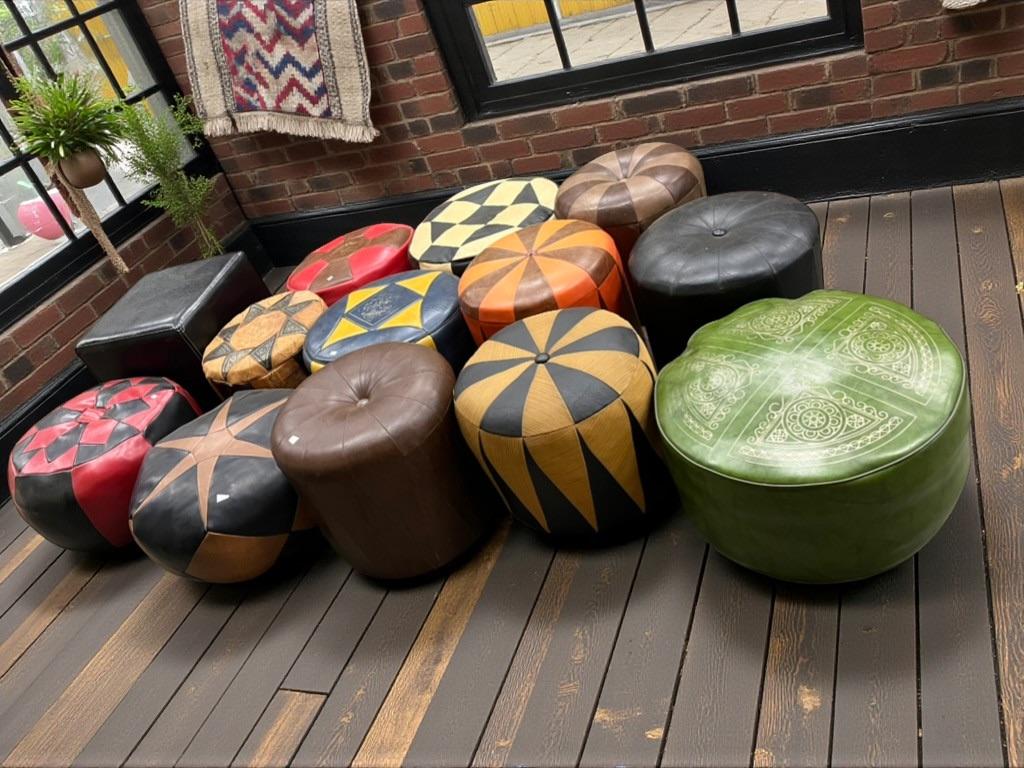 Vintage patchwork poef / voetbank / kruk seventies, Ophalen of Verzenden