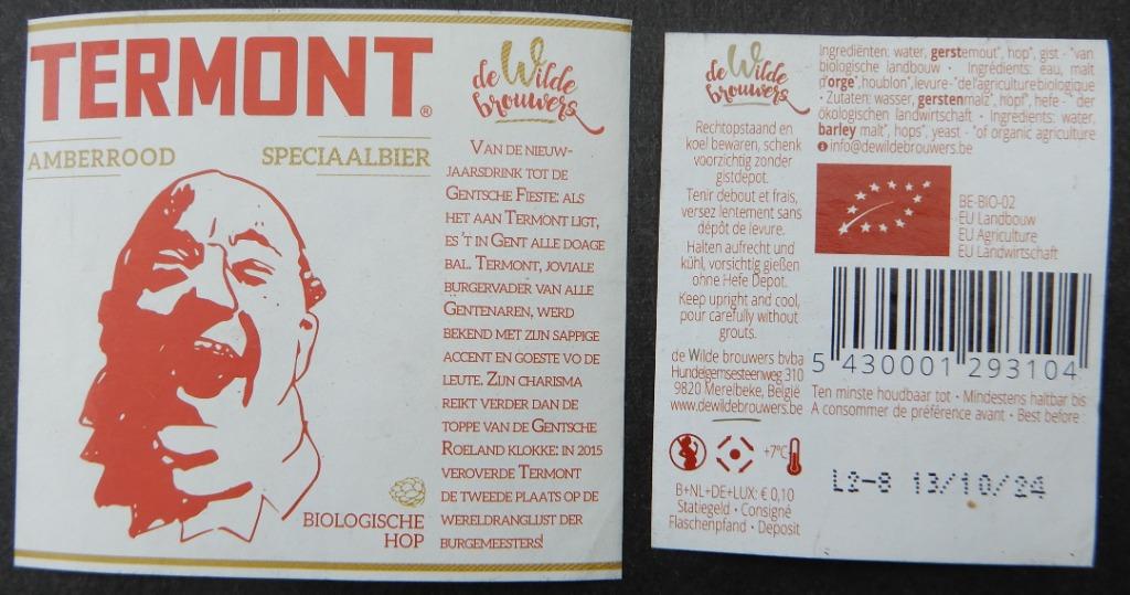 Bieretiket Termont brouwerij De Wilde Brouwers (7i6), Ophalen of Verzenden, Gebruikt