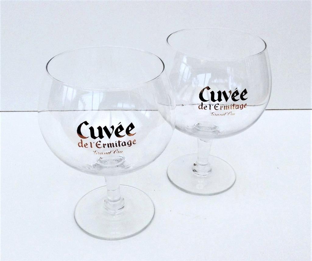 2 abdijbierglazen Cuvée de l'Hermitage Doré 33cl, Ophalen of Verzenden, Zo goed als nieuw, Bierglas